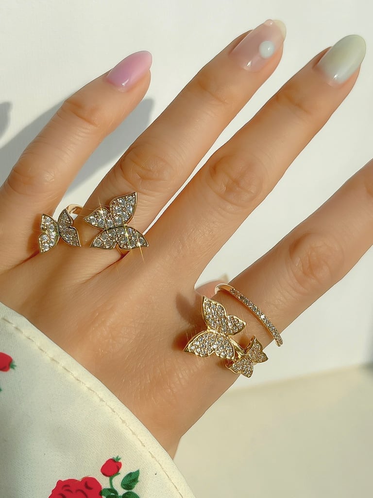2 Crystal Butterfly ring
