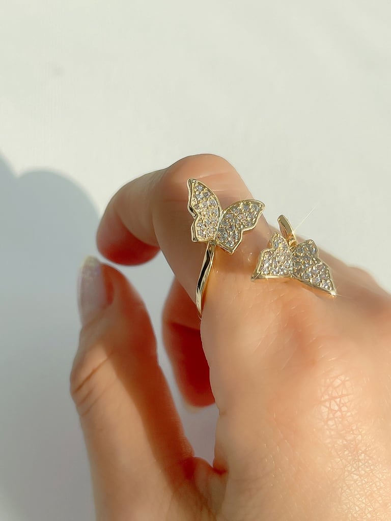 2 Crystal Butterfly ring