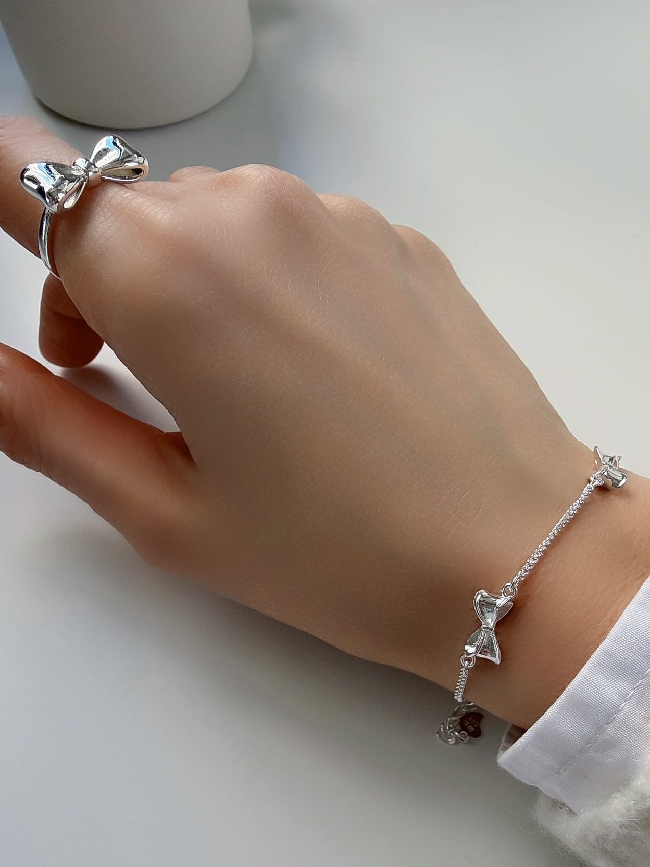 Bow ribbon bracelet（Silver 925）
