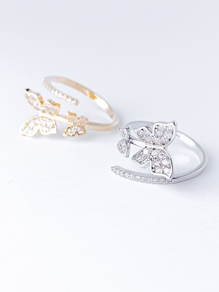 2 Crystal Butterfly line ring (s)