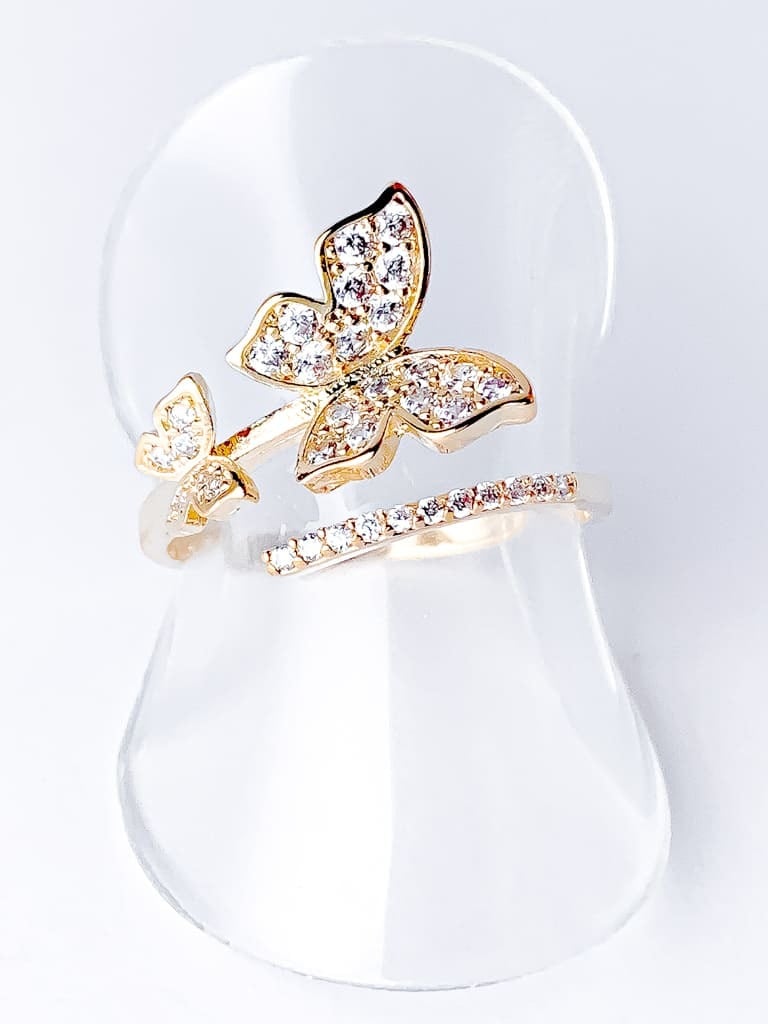 2 Crystal Butterfly line ring (s)