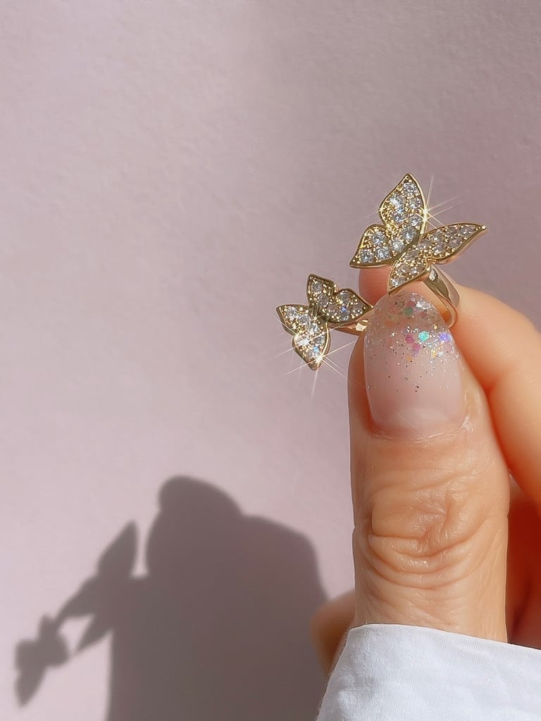 2 Crystal Butterfly ring